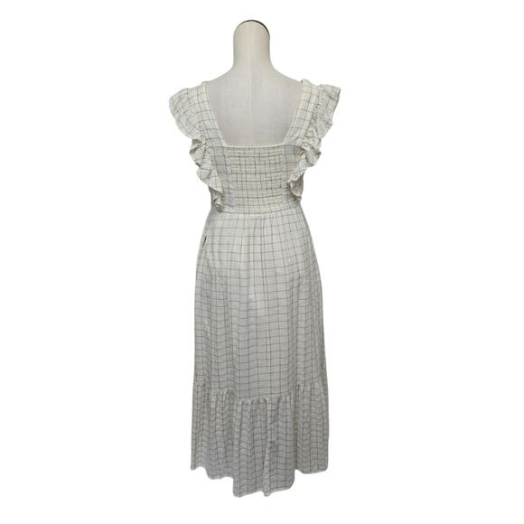 Evereve Mae Windowpane Plaid Ruffle Sleeve Maxi Dress Womens Size Small Smocked - Picture 2 of 9